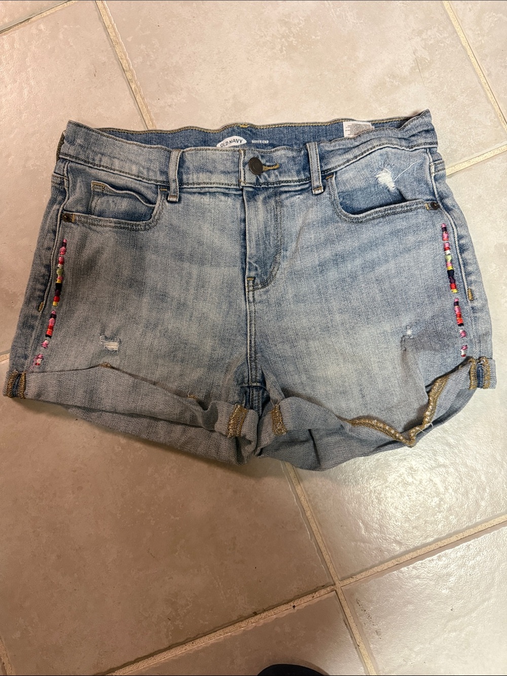 Old Navy Light Wash Denim Shorts with Beaded Side Trim
